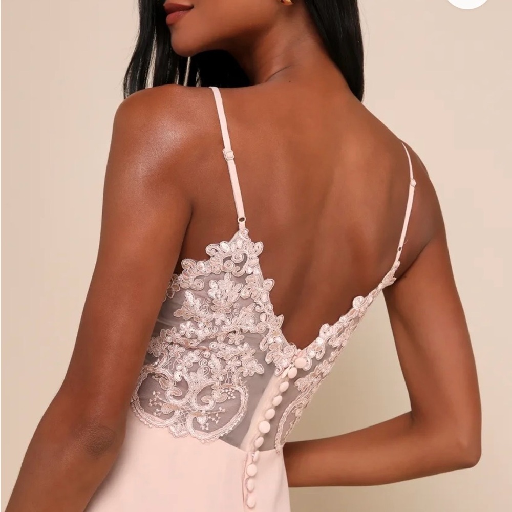 Lulus Romantic Ways Blush Pink Lace Button Back Maxi Dress